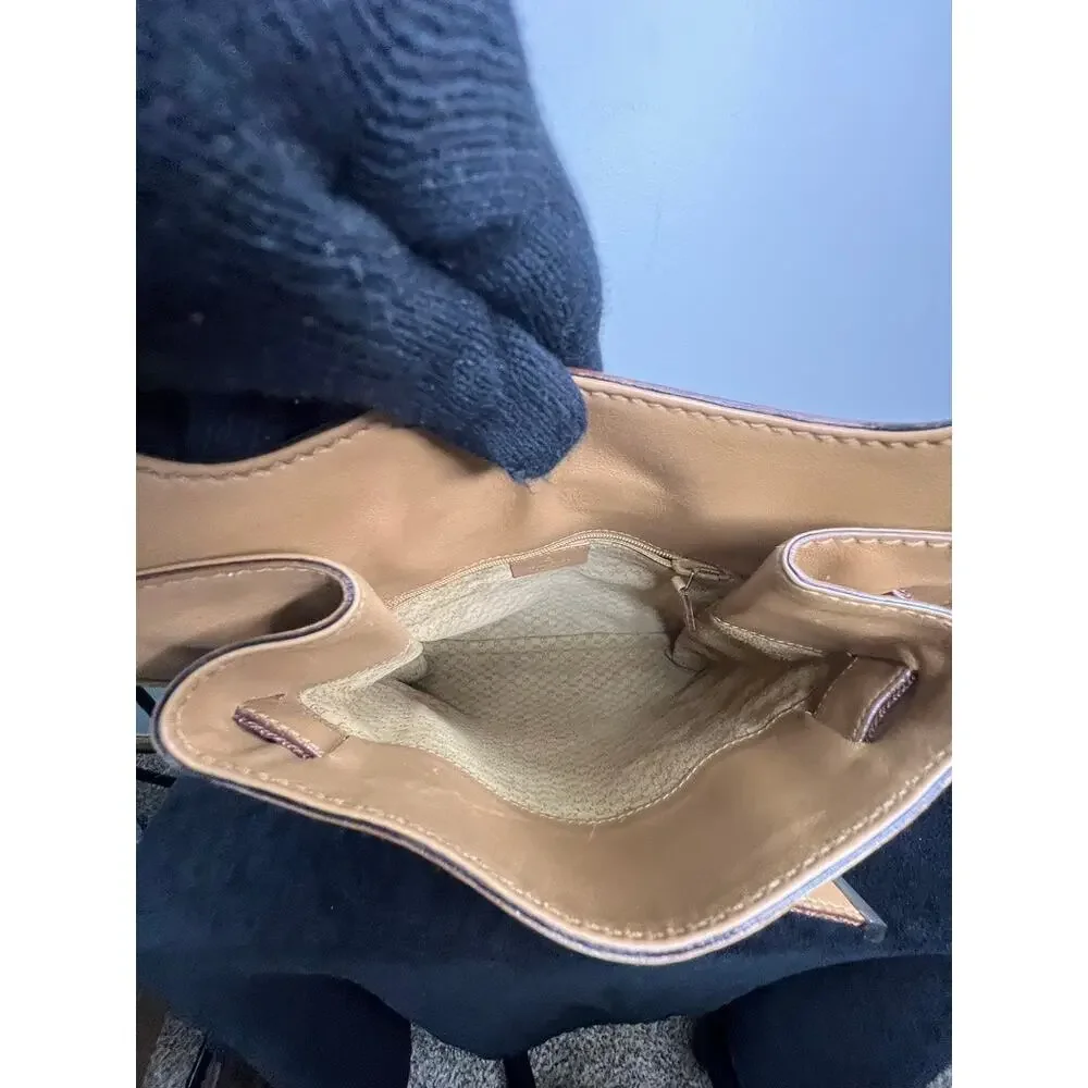 Gucci Vintage Tan Leather Hobo Shoulder Bag Woven Belt Detail Made in Italy